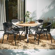 Flash Furniture Lila 4 Pack Gray Rattan Indoor-Outdoor Restaurant Stack Chair 4-TLH-037-GY-GG
